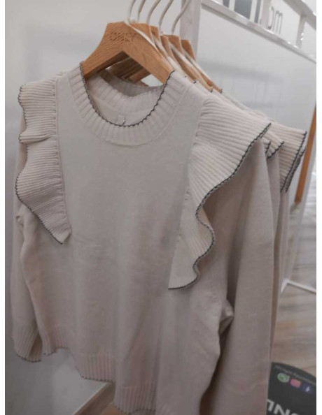 Jersey jarretas  ONLAMA LIFE LS O-NECK RUFFLE CC KNT