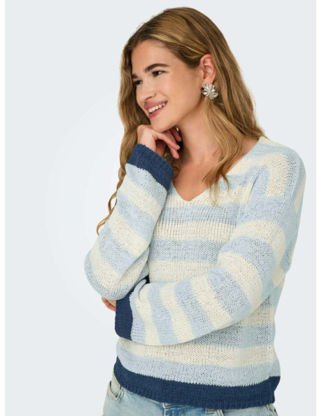 Jersey rayas. ONLGEENA 7/8 REVERSE V-NECK CC KNT