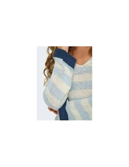 Jersey rayas. ONLGEENA 7/8 REVERSE V-NECK CC KNT