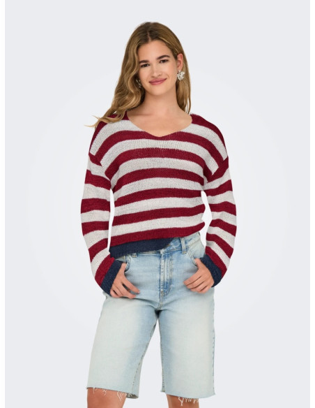 Jersey rayas. ONLGEENA 7/8 REVERSE V-NECK CC KNT