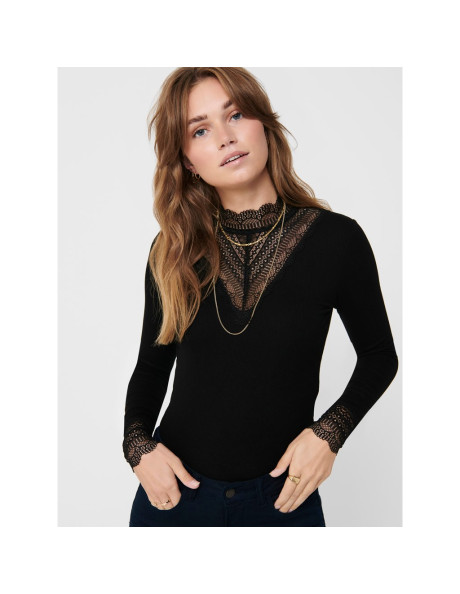 Top  encaje .ONLTILDE L/S HIGH NECK LACE TOP JRS NOOS