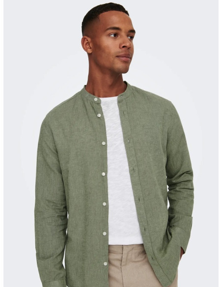 Camisa lino cuello mao . ONSCAIDEN LS SOLID LINEN MAO SHIRT