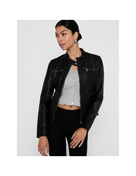 ONLY - Chaqueta negra onlGemma Faux Leather Biker Mujer