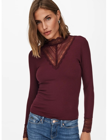 Top  encaje .ONLTILDE L/S HIGH NECK LACE TOP JRS NOOS
