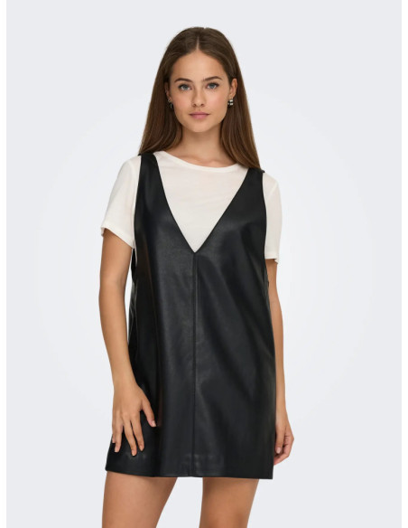Peto polipiel cuello V . ONLHEIDI FAUX LEATHER DRESS CS OTW