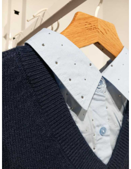 Jersey brillos sobre camisa . ONLDAGMAR LS COLLAR MIX KNT