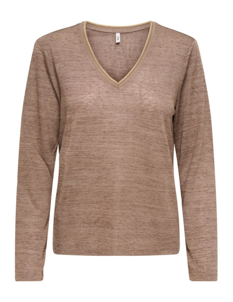 Jersey punto fino hilo dorado .ONLBEATRICE L/S V-NECK TOP BF JRS
