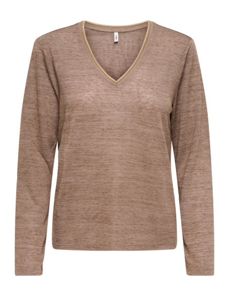 Jersey punto fino hilo dorado .ONLBEATRICE L/S V-NECK TOP BF JRS