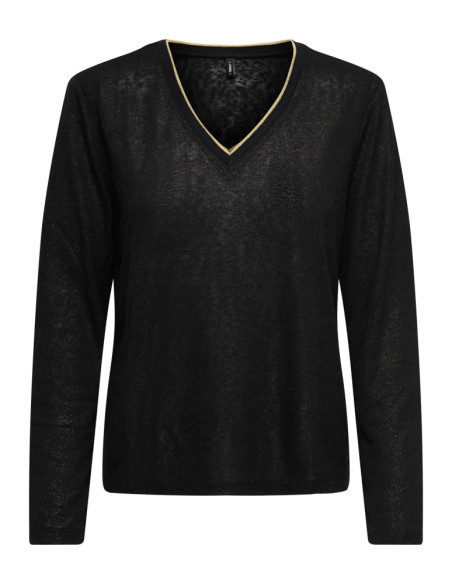 Jersey punto fino hilo dorado .ONLBEATRICE L/S V-NECK TOP BF JRS