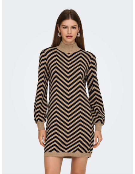 Vestido punto cuello subido . ONLJULIA LS ROLLNEC PATTERN DRESS AT KNT