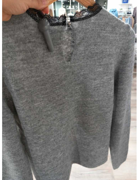 Jersey cuello puntilla . ONLTAMMY LS LACE MIX O-NECK BF KNT