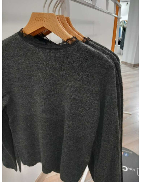 Jersey cuello puntilla . ONLTAMMY LS LACE MIX O-NECK BF KNT