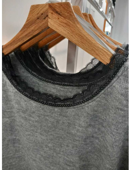 Vestido punto reversible . ONLTAMMY LS REVERS LACE DRESS BF KNT