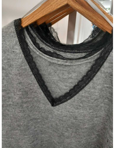 Vestido punto reversible . ONLTAMMY LS REVERS LACE DRESS BF KNT