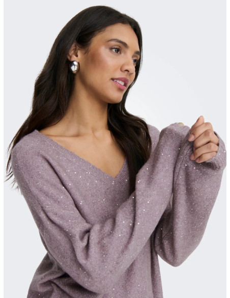 Jersey lentejuela .ONLARIZONA LS SEQUINS V-NECK PUL KNT