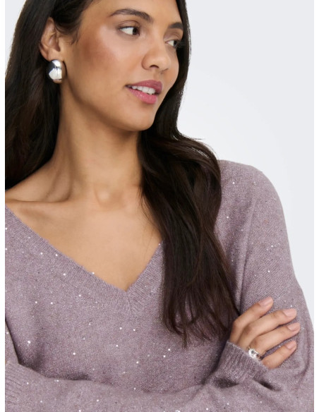 Jersey lentejuela .ONLARIZONA LS SEQUINS V-NECK PUL KNT