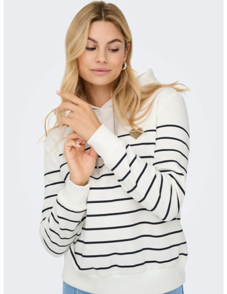 Sudadera corazón pecho . ONLADELLE L/S STRIPE HOOD CS SWT