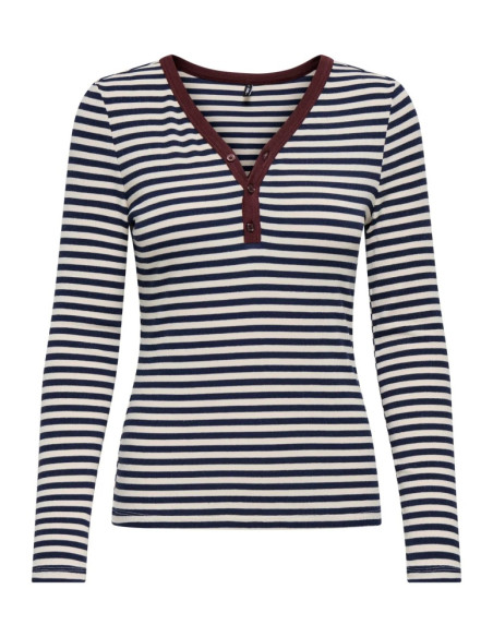 Camiseta rayas. ONLELENE L/S PLACKET TOP JRS