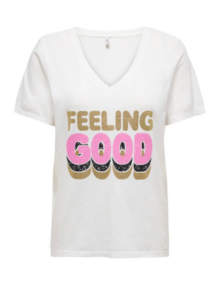 Camiseta cuello V . ONLLUCY S/S V-NECK PRINT TOP CS JRS