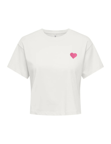 Camiseta cortita bordados pecho . ONLBRIANNA S/S O-NECK TOP BOX JRS