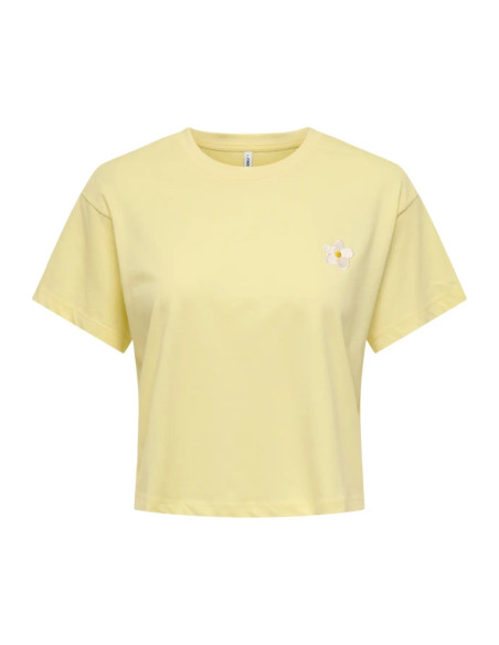Camiseta cortita bordados pecho . ONLBRIANNA S/S O-NECK TOP BOX JRS