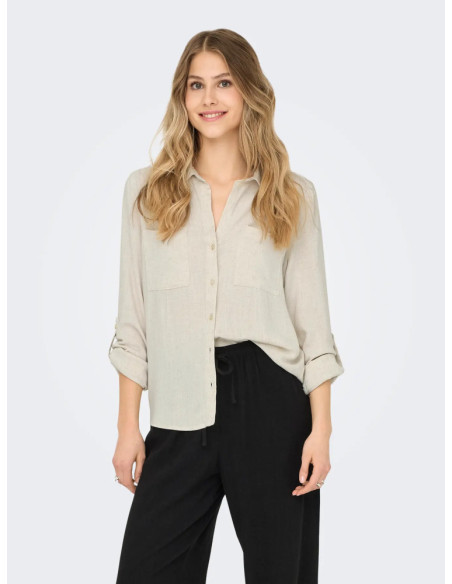 Camisa lino . ONLYASMIN-SIESTA LS LI BL SHIRT PNT NOOS