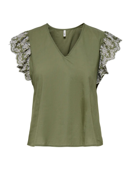 Top . ONLLOU LIFE EMB S/S FRILL TOP WVN