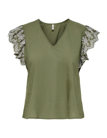Top . ONLLOU LIFE EMB S/S FRILL TOP WVN