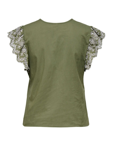 Top . ONLLOU LIFE EMB S/S FRILL TOP WVN