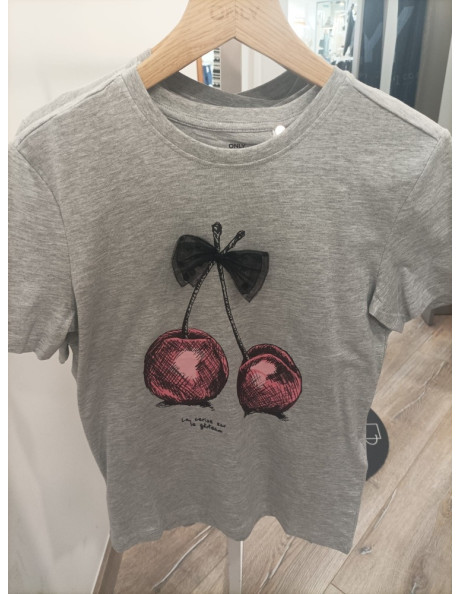 Camiseta cereza.ONLNITA LIFE REG S/S BOW TOP PRI CS JRS