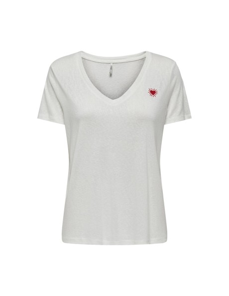 Camiseta cuello pico detalle bordado.ONLBELLE S/S V-NECK LOVE TOP BOX JRS