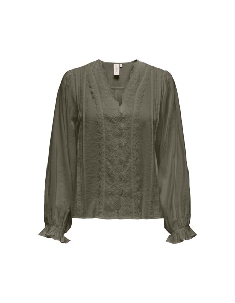 Camisa encaje.ONLAMANDA LS V-NECK BUTTON TOP WVN