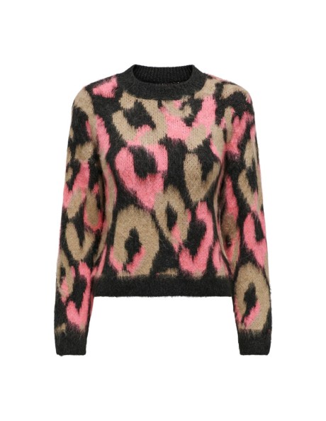 Jersey animal print .ONLWILD L/S JQ O-NECK KNT