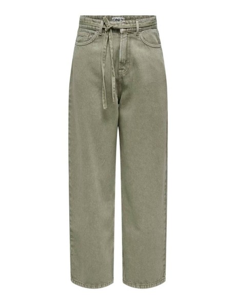 Pantalón vaquero verde  . ONLBLEECKER MW BELT LOOSE LONG PANT