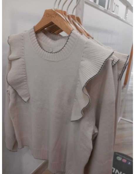 Jersey jarretas  ONLAMA LIFE LS O-NECK RUFFLE CC KNT