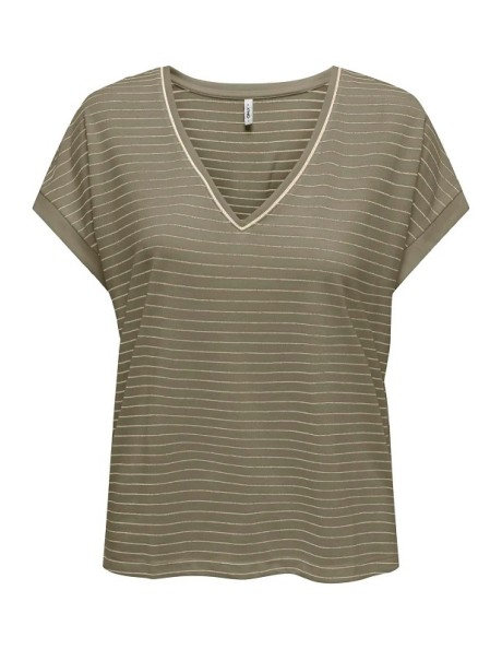 Camiseta cuello pico manga corta . ONLKARLA S/S V-NECK GLITTER TOP JRS